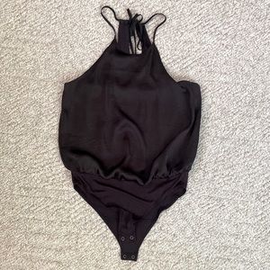 NWT ABERCROMBIE AND FITCH black satin bodysuit size small.